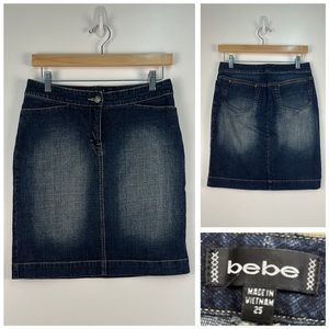 Bebe Distressed Dark Denim Pencil Skirt Size 25